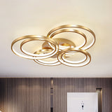 Modern Led Gold Semi Flush Mount Light Fixture - 21/28 Circle Metal Ceiling Mounted Warm/White