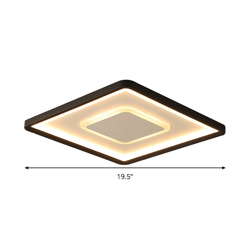Modern Led Ceiling Light - Aluminum Square Flush Mount Lamp In Black 16’/19.5’ Wide Stepless