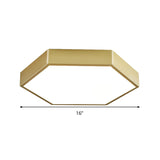Led Living Room Ceiling Mounted Light - Gold Flush Fixture With Hexagon Metal Shade 16/19.5 W