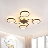 Contemporary Acrylic Led Ceiling Lamp - Flush Mount 4/5-Head Dark Coffee Warm/White Light 19.5/39 W
