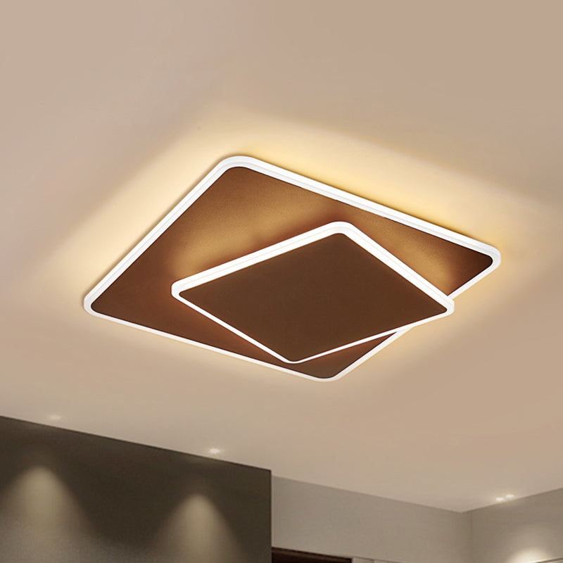 Modern Square Flush Mount Led Ceiling Light White/Coffee Acrylic 16’/19.5’ Wide Warm/White Lighting