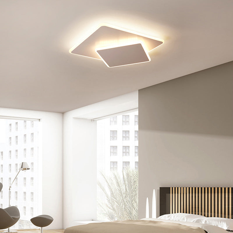 Modern Square Flush Mount Led Ceiling Light White/Coffee Acrylic 16/19.5 Wide Warm/White Lighting