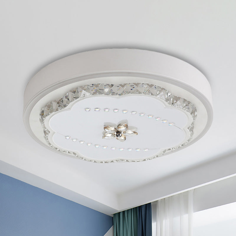 Led Crystal Shade White Floral Ceiling Lamp - Modern Stylish Flushmount Lighting