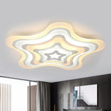 Contemporary Acrylic White Led Flush Mount Ceiling Lamp - Wavy Star Shape Remote Controlled Stepless