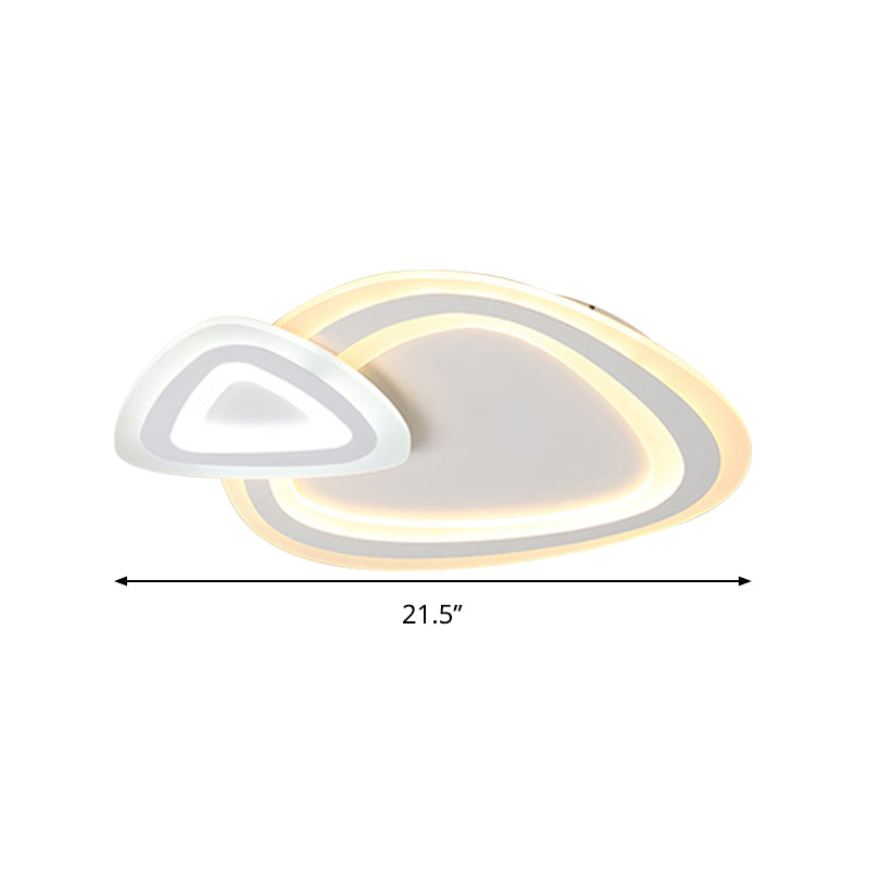 Sleek Acrylic Dual Triangle Led Ceiling Lamp - Minimalist White Flush Light Fixture In Warm Cool And