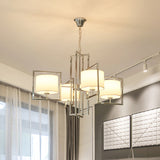 Modern Chrome Bedroom Chandelier With Cylinder Fabric Shade - 4 Lights Ceiling Hanging Light
