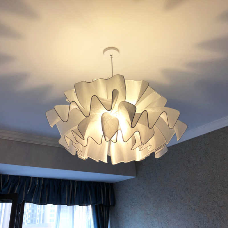 Nordic Wavy Fabric Pendant Light - Black/White 1 Head Ideal For Bedroom Ceiling White