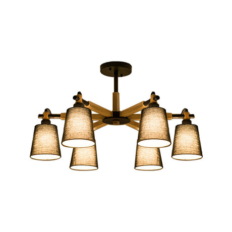 Contemporary Tapered Fabric Ceiling Pendant Light - 6 Heads Black/White Chandelier Fixture
