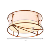 Traditional Brown Drum Ceiling Flush Lighting - Fabric Shade Multiple Sizes Heads Bedroom Mount Lamp