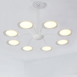 Metal 8-Head Disc Chandelier In Simple White For Living Room