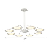 Metal 8-Head Disc Chandelier In Simple White For Living Room