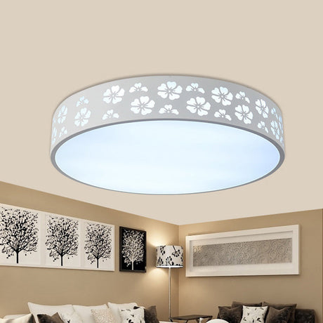 12’/16’/19.5’ Carved Flower Flush Light Led Ceiling Lamp - Modern Metallic Design With Warm/White