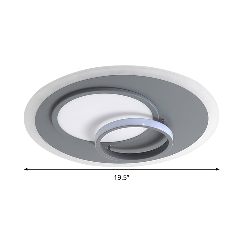 Contemporary Acrylic Round Flush Mount Lamp - Gray 16/19.5 Wide Led Ceiling Fixture With Warm/White