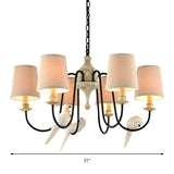 Nordic Fabric Barrel Pendant Chandelier Light With Tan Finish - 3/6 Heads Hanging Ceiling
