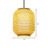 16/19.5 Asian Lantern Pendant Light In Beige - Bamboo Ceiling Fixture With 1 Perfect For Dining Room