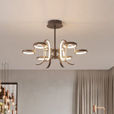 Modern Black Curve Arm Chandelier With 5/6 Metal Pendant Lights In Warm/White 6 / Warm