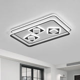 Contemporary Rectangle Flush Mount Led Ceiling Lamp For Living Room - Black Acrylic Warm/3 Color