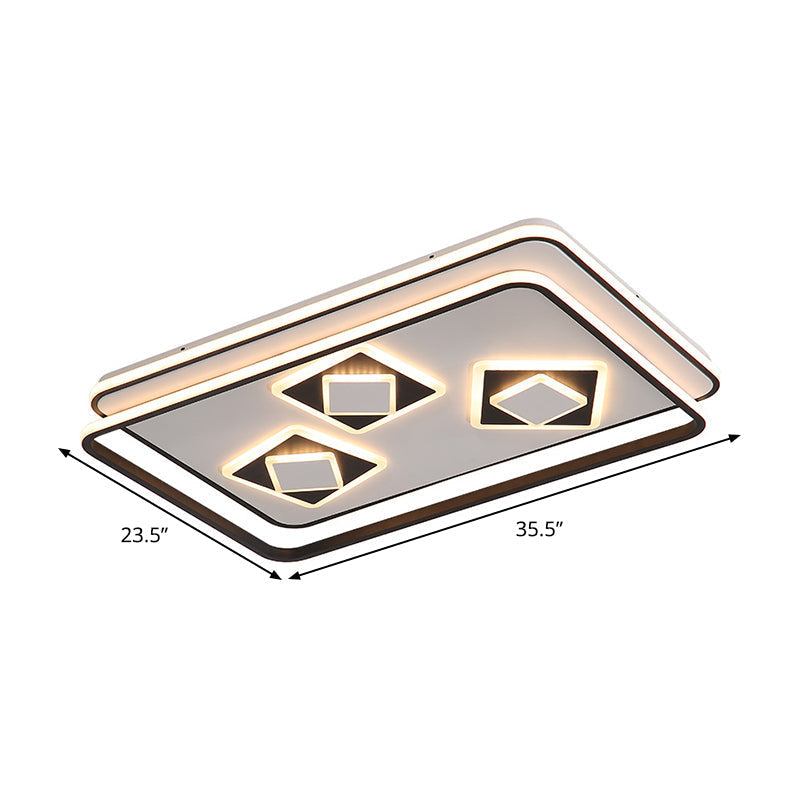 Contemporary Rectangle Flush Mount Led Ceiling Lamp For Living Room - Black Acrylic Warm/3 Color