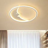 Led Simple White Flush Mount Bedroom Lighting With Moon Acrylic Shade - Warm/White Light Remote