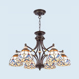 Mediterranean Glass Domed Chandelier Light Fixture | 3/5/8 Lights White/Clear Shades Suspension Lamp
