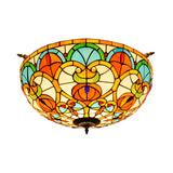 Baroque 5-Bulb Multicolored Stained Glass Ceiling Lamp - 21.5/25.5 W Brass Jewel Semi Flush Mount