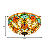 Baroque 5-Bulb Multicolored Stained Glass Ceiling Lamp - 21.5/25.5 W Brass Jewel Semi Flush Mount