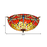 Dragonfly Stained Glass Semi Flush Mount Light - Tiffany Brass Finish 5 Lights 21.5/25.5 Width