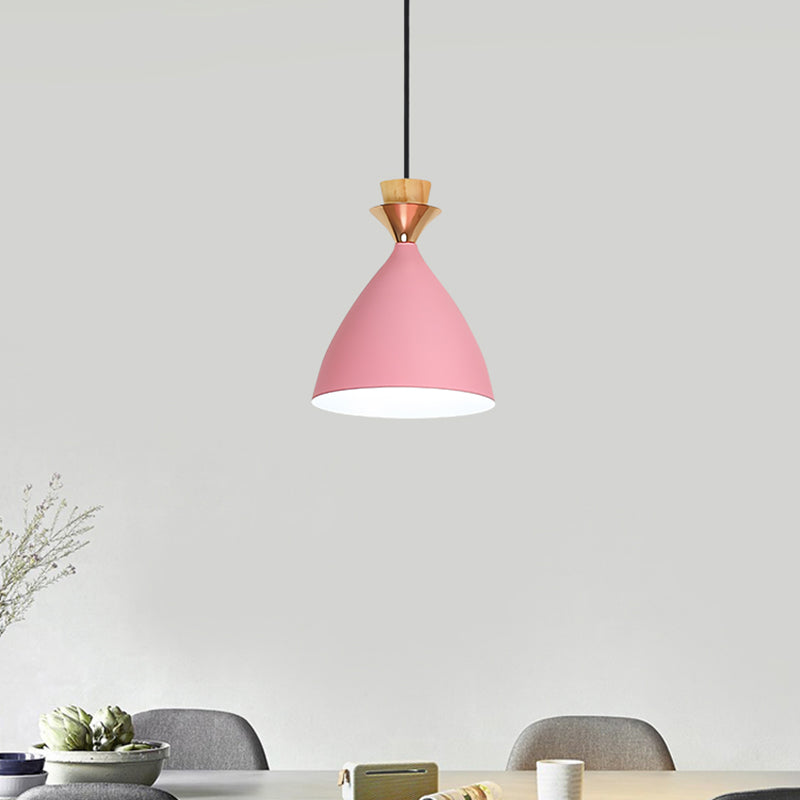 Modern Pink Conical Pendulum Light For Living Room - 1 Metal Hanging Lamp Kit
