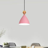 Modern Pink Conical Pendulum Light For Living Room - 1 Metal Hanging Lamp Kit