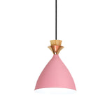 Modern Pink Conical Pendulum Light For Living Room - 1 Metal Hanging Lamp Kit
