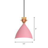 Modern Pink Conical Pendulum Light For Living Room - 1 Metal Hanging Lamp Kit