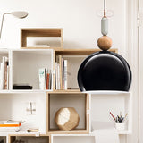 Contemporary Metal Domed Pendant Light Kit - 1 Down Lighting In Black/Red For Living Room