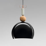 Contemporary Metal Domed Pendant Light Kit - 1 Down Lighting In Black/Red For Living Room