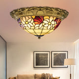 Led Stained Glass Flower Flush Mount Ceiling Light In Brass - Multiple Sizes Available / 16