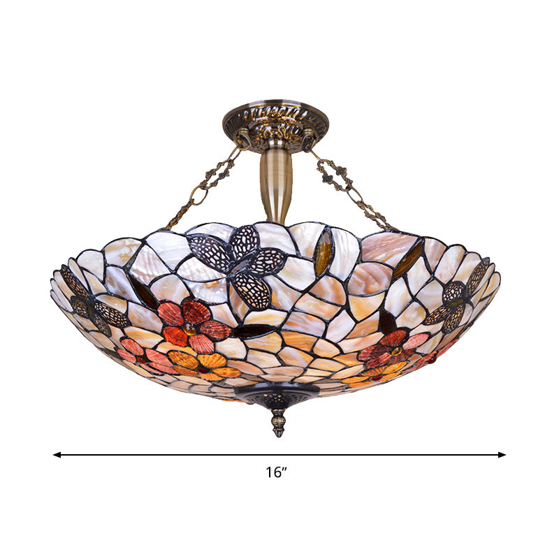 16’/20.5’ Wide Butterfly Shell Ceiling Flush Mount - Mediterranean Design 3/4 Silver Semi Lights