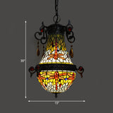 Dragonfly Pendant Light Fixture: Mediterranean Red Stained Glass 1-Light Suspension Lighting