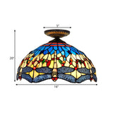 Tiffany White/Red Dragonfly Stained Glass Porch Ceiling Mount Lamp