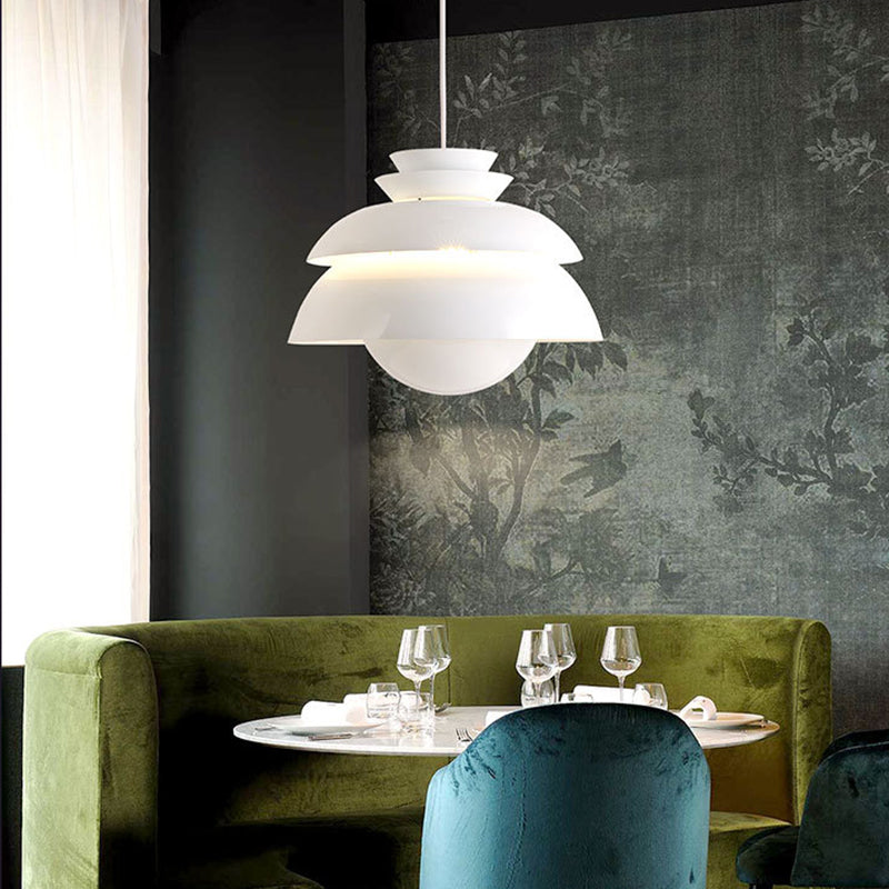 Modern White Pendant Light With Wide Flare For Dining Room - 1 Bulb Metal Ceiling Fixture