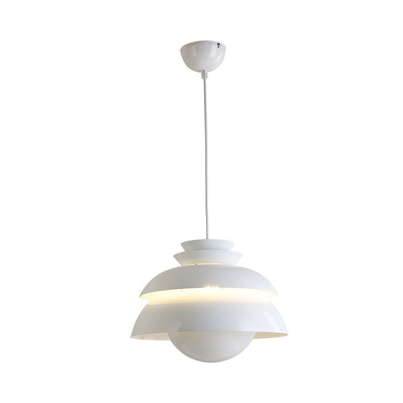 Modern White Pendant Light With Wide Flare For Dining Room - 1 Bulb Metal Ceiling Fixture