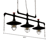 Steampunk Black Iron Hanging Light With Cage And Chain - 2/3 Heads Saucer Island Fixture