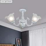 3/5 - Light Floral Semi - Flush Ceiling Light - Countryside White/Black Finish With Cream Glass