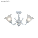 3/5 - Light Floral Semi - Flush Ceiling Light - Countryside White/Black Finish With Cream Glass