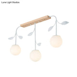 3/5 Light Orb Island Ceiling Lamp With Milky Glass & Wooden Canopy - Modern Simple Design