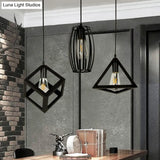 3-Head Pendant Lighting In Black Metal With Retro Stylish Cage Shades For Kitchen Round/Linear