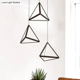 3-Head Simple Black Led Pendant Ceiling Lamp With Triangle Metal Shade For Restaurants