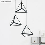 3-Head Simple Black Led Pendant Ceiling Lamp With Triangle Metal Shade For Restaurants