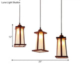 3-Light Coastal Wood Cluster Pendant With Frosted Glass Trapezoid Shade - Stylish Hanging Ceiling
