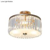 3-Light Crystal Drum Flush Mount Ceiling Lamp In Chic Gold/Silver/Black For Dining Room