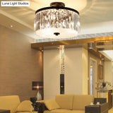 3-Light Crystal Drum Flush Mount Ceiling Lamp In Chic Gold/Silver/Black For Dining Room