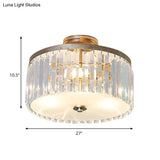 3-Light Crystal Drum Flush Mount Ceiling Lamp In Chic Gold/Silver/Black For Dining Room